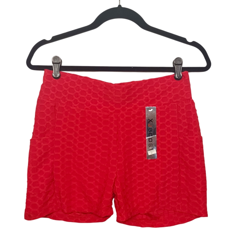 XJBOOST Shorts 2XL Back Ruching Stretchy Pull On Red Texture Biker Shorts NWT